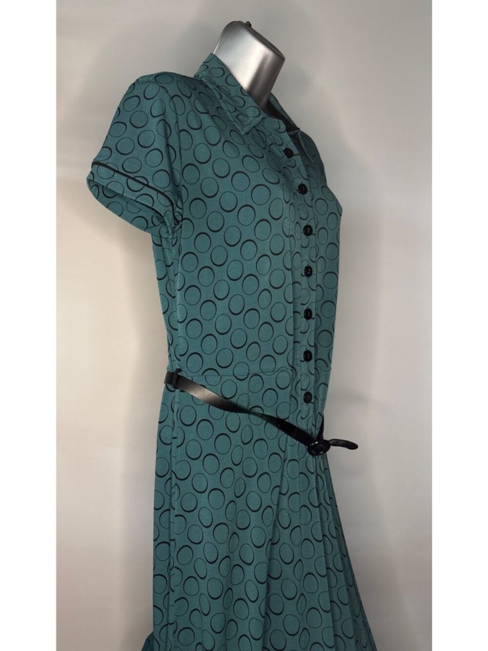 APT. 9 Teal Polka Dot Dress Y2K Women's Size PM Vintage Midi Waist Dress - Picture 4 of 14